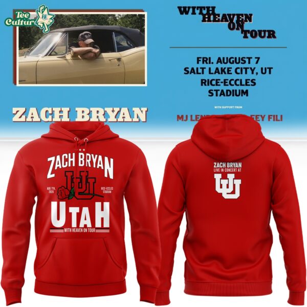 Zach Bryan Utah Utes Football With Heaven On Tour Red 2026 Hoodie