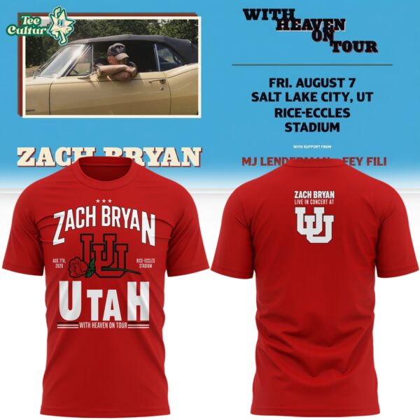 Zach Bryan Utah Utes Football With Heaven On Tour Red 2026 Shirt